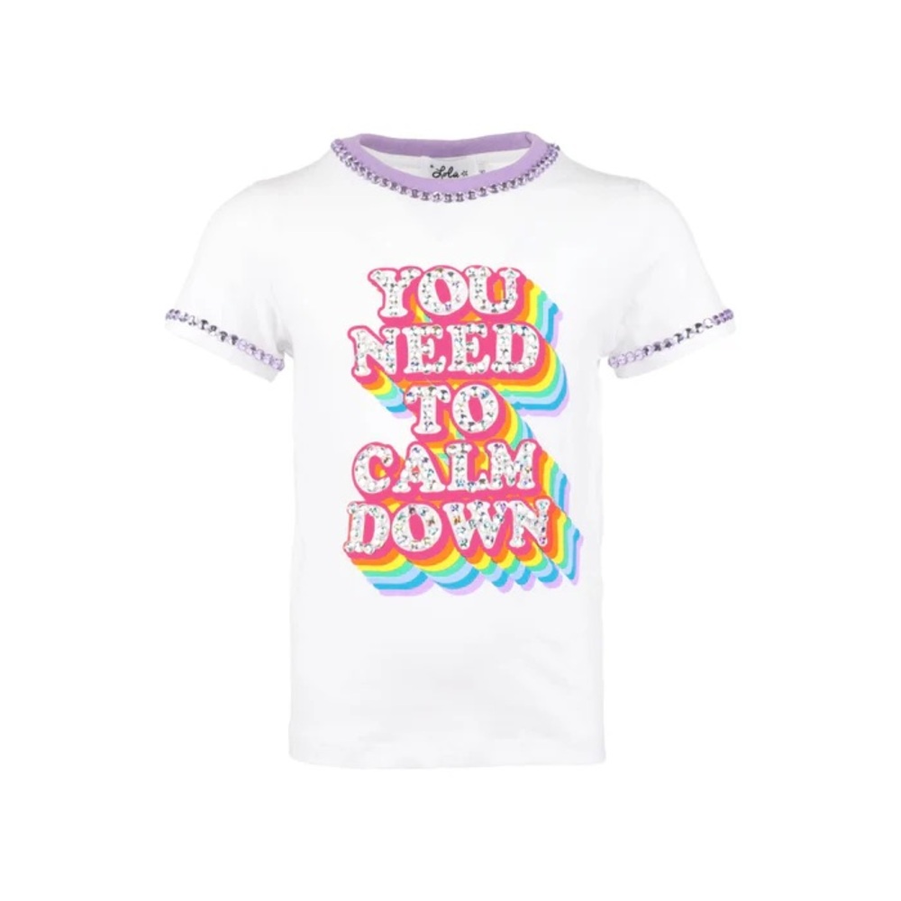 Lola + The Boys White Tee with Purple Trim + Rainbow Design in girls size 8 NWT - Picture 3 of 3